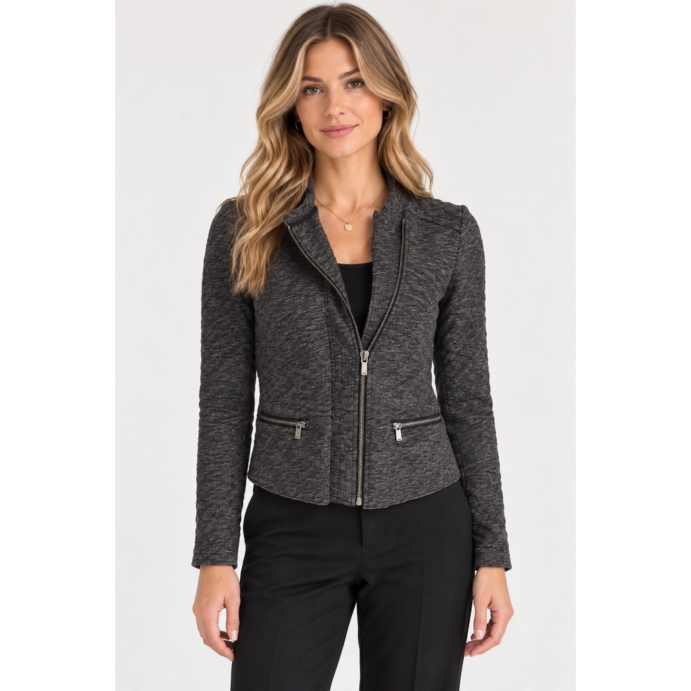 Maison Scotch Womens Quilted Moto‎ Jacket Gray Cotton Size 3 Medium